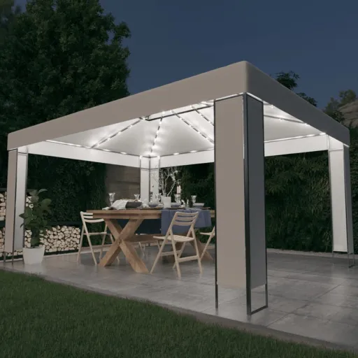 Gazebo com Cordões de Luzes LED 3x4 m Branco