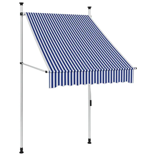 Toldo Retrátil Manual 100 cm Riscas Azuis e Brancas