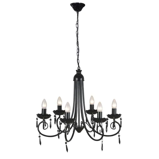 Candelabro Pendente de Cristal Preto para 6 Bulbos