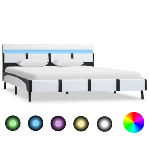 Estrutura de Cama com LED 140x200 cm Couro Artificial Branco