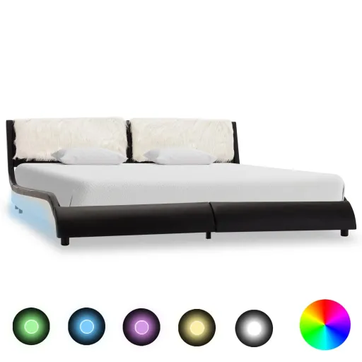 Estrutura Cama c/ LED 180x200 cm Couro Artificial Preto/Branco