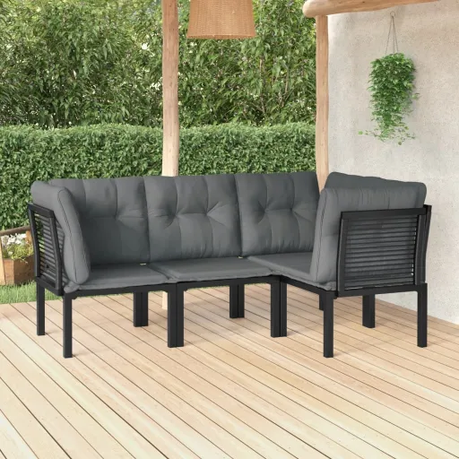 Conjunto Lounge de Jardim Vime PE Preto e Cinzento (4 pcs)