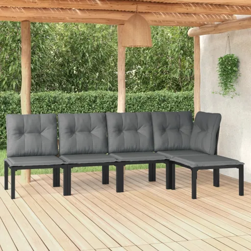 Conjunto Lounge de Jardim Vime PE Preto/Cinzento (5 pcs)