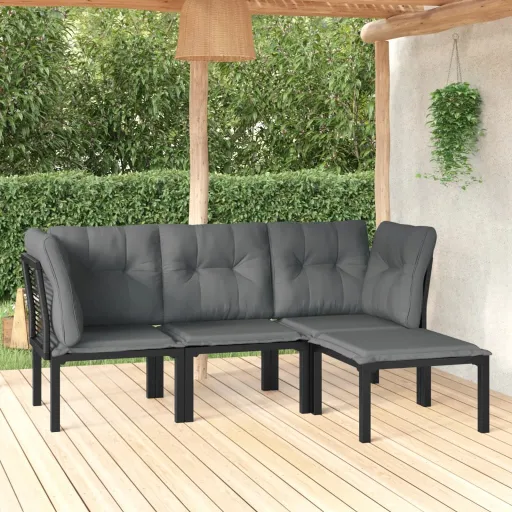 Conjunto Lounge de Jardim Vime PE Preto e Cinzento (4 pcs)