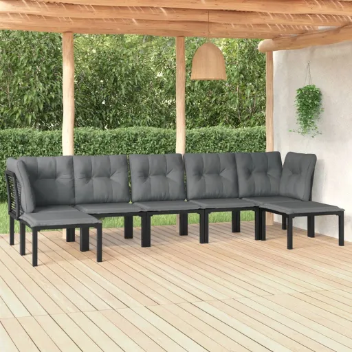 Conjunto Lounge de Jardim Vime PE Preto e Cinzento (7 pcs)