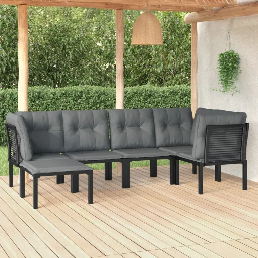 Conjunto Lounge de Jardim Vime PE Preto e Cinzento (6 pcs)