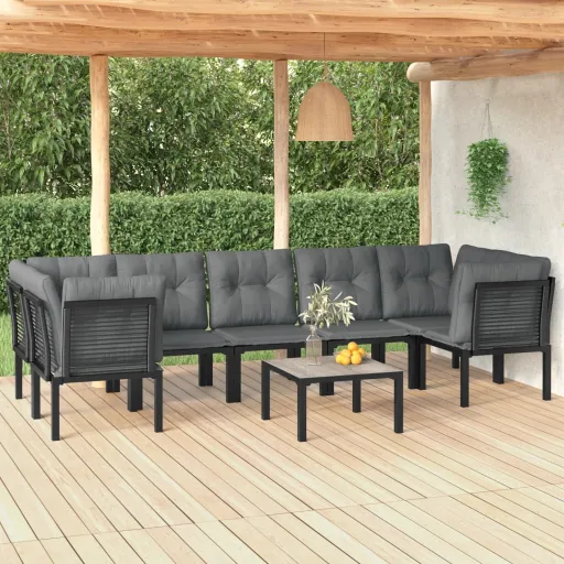 Conjunto Lounge de Jardim Vime PE Preto e Cinzento (8 pcs)