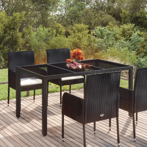 Mesa de Jardim com Tampo de Vidro 150x90x75 cm Vime PE Preto