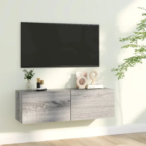 Móvel Parede TV 100x30x30 cm Derivados de Madeira Cinza Sonoma