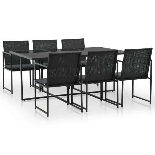 Conjunto Jantar Exterior com Almofadões Vime PE Preto (7 pcs)