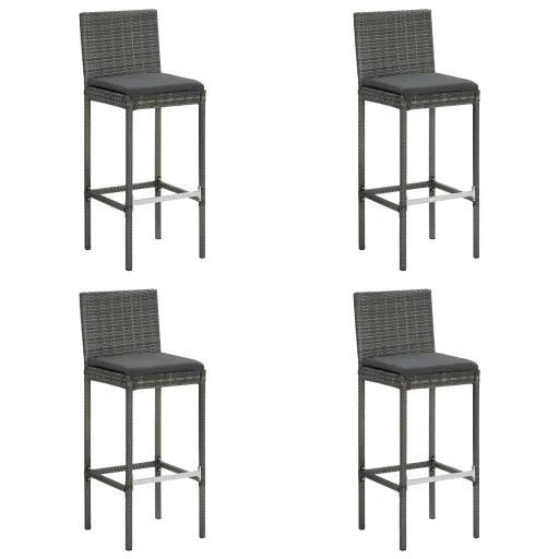 Bancos de Bar p/ Jardim com Almofadões   Vime PE Cinzento (4 pcs)