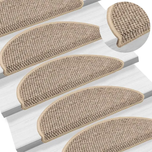 Tapetes Escada Adesivos Aspeto Sisal   56x17x3 Bege-Escuro (15 pcs)