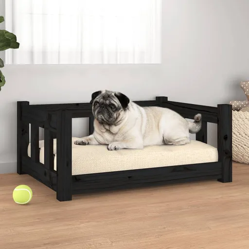 Cama para Cães 65,5x50,5x28 cm Madeira de Pinho Preto