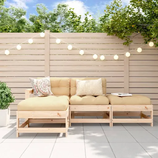 Conjunto Lounge Jardim com Almofadões Madeira Maciça (4 pcs)