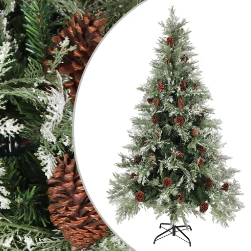 Árvore de Natal com Pinhas 195 cm PVC e PE Verde e Branco