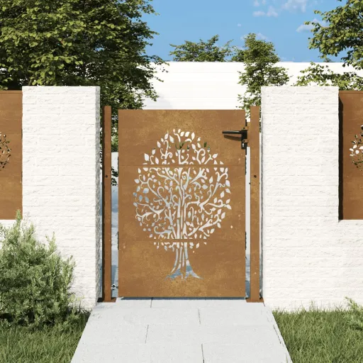 Portão de Jardim 105x130 cm Aço Corten Design Árvore