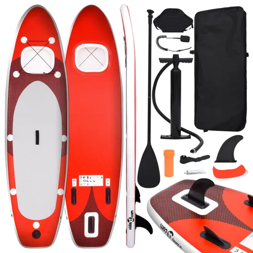 Conjunto Prancha de Paddle SUP Insuflável 300x76x10 cm Vermelho