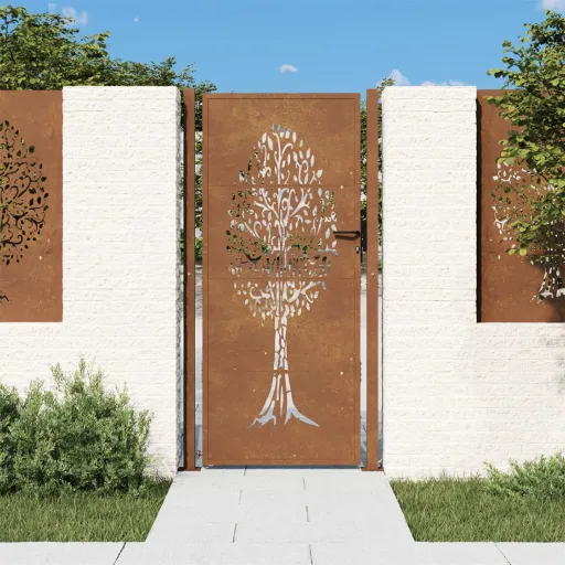 Portão de Jardim 105x205 cm Aço Corten Design Árvore