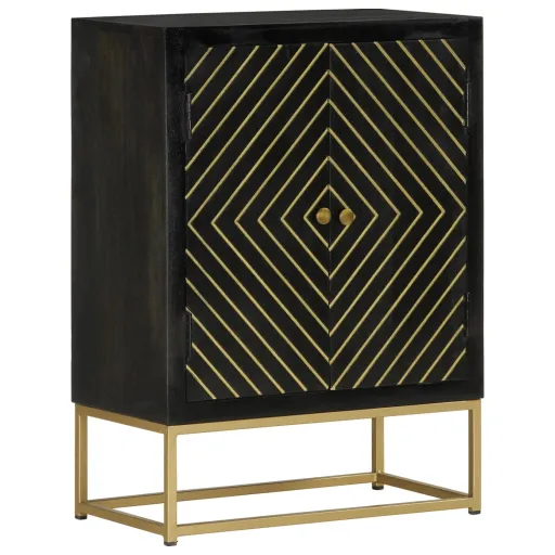 Aparador com 2 Portas 55x30x75cm Mangueira Maciça Preto/Dourado