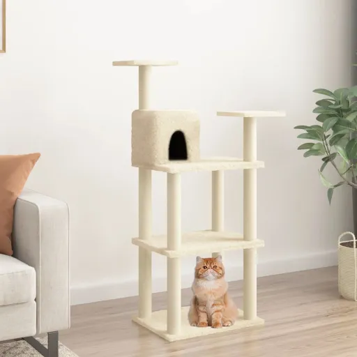 Árvore para Gatos c/ Postes Arranhadores Sisal 118,5 cm Creme