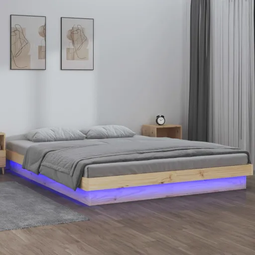 Estrutura de Cama com LEDs 200x200 cm Madeira Maciça