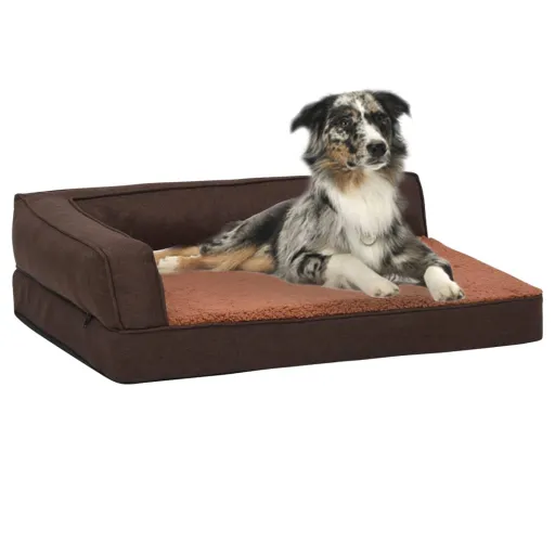 Cama para Cães Ergonómica 60x42cm Aspeto Linho Pelúcia Castanho