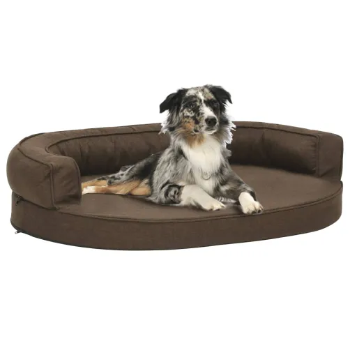 Cama para Cães Ergonómica 75x53 cm Aspeto Linho Castanho