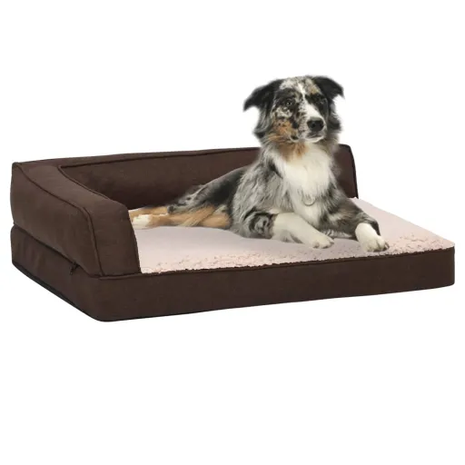 Cama para Cães Ergonómica 60x42cm Aspeto Linho Pelúcia Castanho