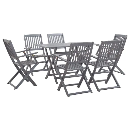 Conjunto de Jantar Jardim Madeira Acácia Maciça Cinzento (7 pcs)