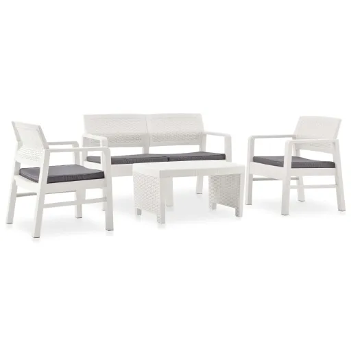 Conjunto Lounge de Jardim com Almofadões Plástico Branco (4 pcs)