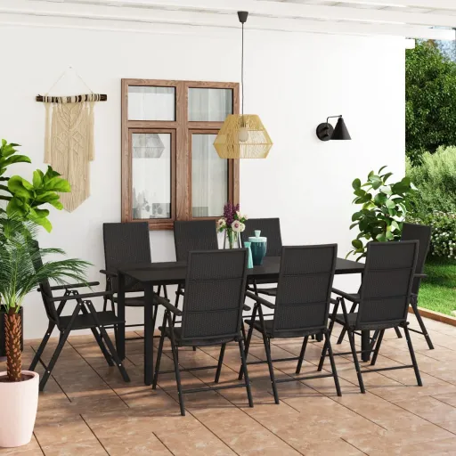 Conjunto de Jantar para Jardim Preto (9 pcs)