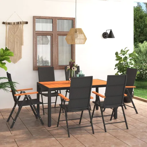 Conjunto de Jantar para Jardim Preto e Castanho (7 pcs)