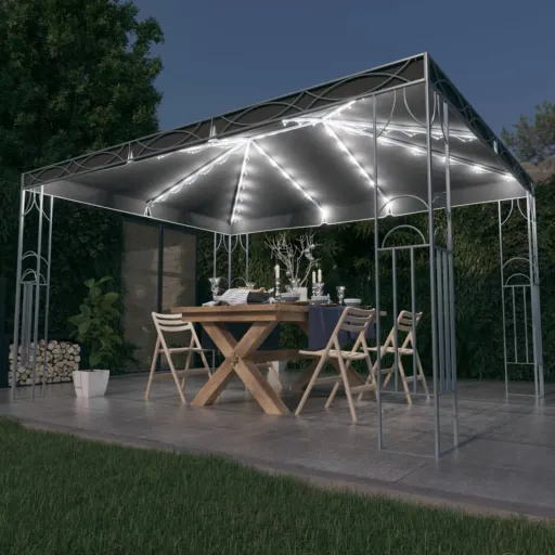 Gazebo com Cordões de Luzes LED 400x300 cm Antracite