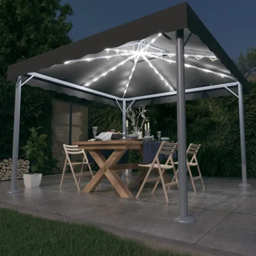 Gazebo com Cordões de Luzes LED 300x300 cm Alumínio Antracite