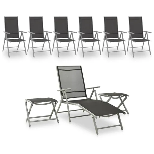 Conjunto Lounge de Jardim Preto e Prateado (9 pcs)