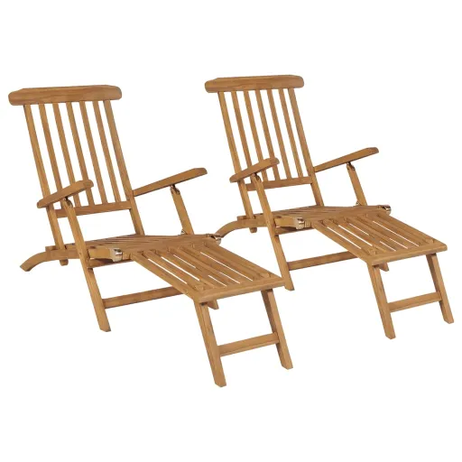 Cadeiras de Jardim c/ Apoios de Pés   Teca Maciça (2 pcs)