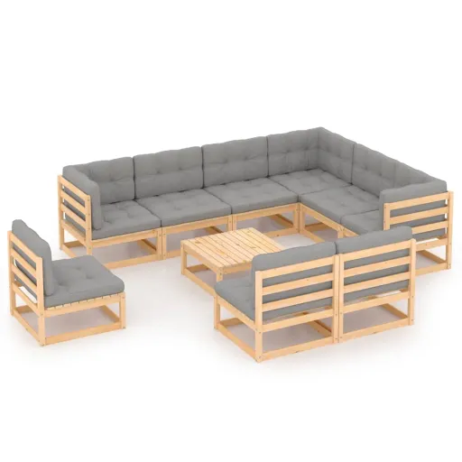 Conjunto Lounge de Jardim c/ Almofadões Pinho Maciço (10 pcs)