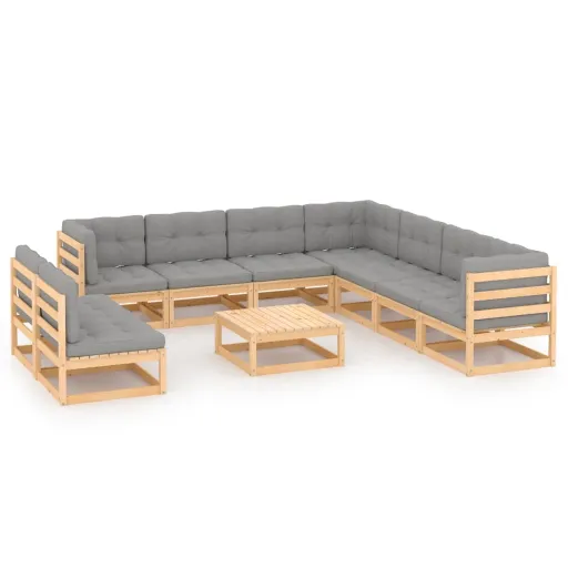 Conjunto Lounge de Jardim c/ Almofadões Pinho Maciço (10 pcs)