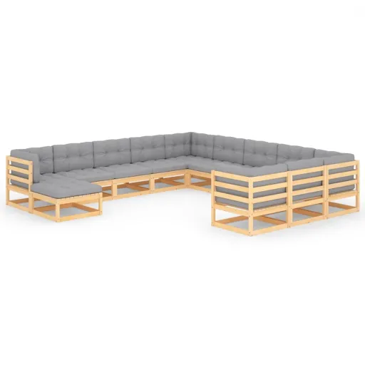 Conjunto Lounge de Jardim com Almofadões Pinho Maciço (12 pcs)