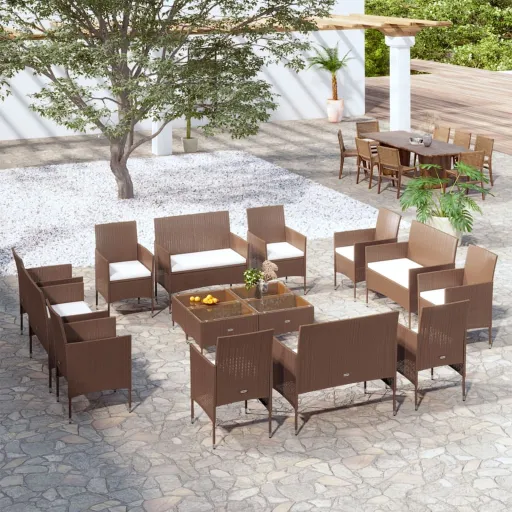 Conjunto Lounge Jardim c/ Almofadões Vime PE Castanho (16 pcs)