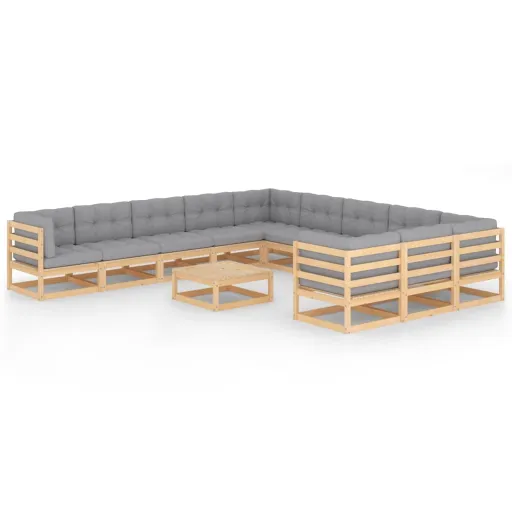 Conjunto Lounge de Jardim com Almofadões Pinho Maciço (12 pcs)