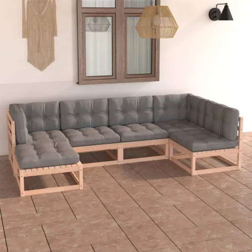 Conjunto Lounge de Jardim c/ Almofadões Pinho Maciço (6 pcs)