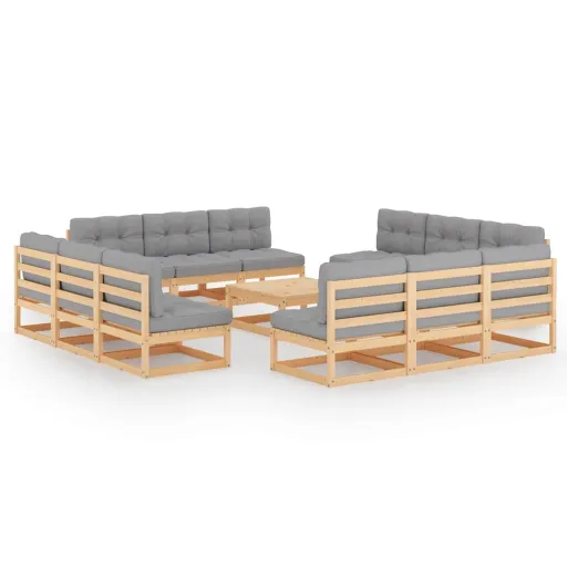 Conjunto Lounge de Jardim c/ Almofadões Pinho Maciço (13 pcs)