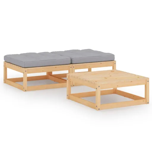 Conjunto Lounge de Jardim c/ Almofadões Pinho Maciço (3 pcs)