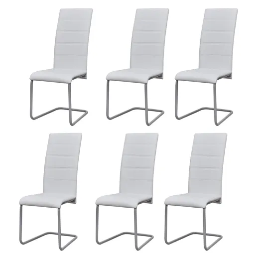 Cadeiras de Jantar Cantilever   Couro Artificial Branco (6 pcs)