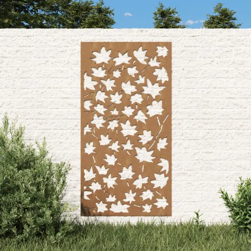 Decoração p/ Muro Jardim 105x55 cm Aço Corten Design Folha Ácer