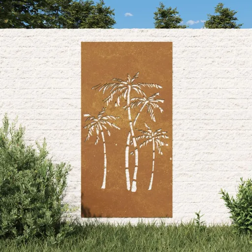 Decoração p/ Muro de Jardim 105x55cm Aço Corten Design Palmeira