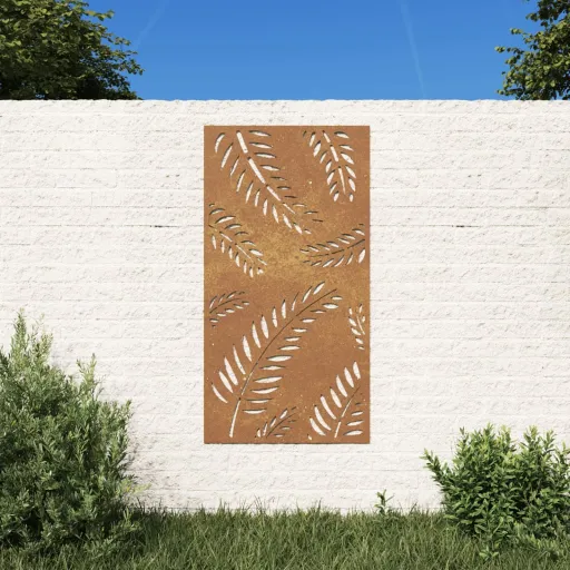 Decoração p/ Muro de Jardim 105x55 cm Aço Corten Design Folhas