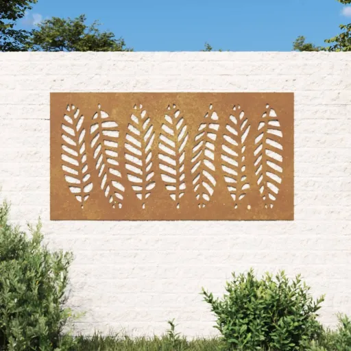 Decoração p/ Muro de Jardim 105x55 cm Aço Corten Design Folhas