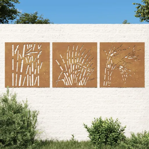 Decorações p/ Muro Jardim   105x55cm Aço Corten Design Relva (3 pcs)